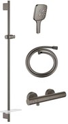 GROHE Grohtherm 1000 Smartactive Glijstangset - 90cm - met zeepschaal - thermostatische douchekraan - vierkante handdouche - gladde slang - 125cm - geborsteld hard graphite sw98744/sw98821/sw472254/sw472324/