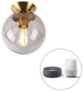 Smart plafondlamp messing met smoke glas incl. Wifi ST64 - Pallon Art Deco E27 bol / globe / rond Binnenverlichting Lamp