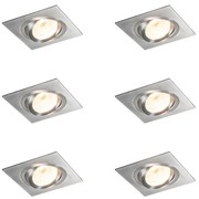 Set van 6 Inbouwspot staal kantelbaar - Lock 1 GU10 Binnenverlichting Lamp