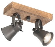 Landelijke Spot / Opbouwspot / Plafondspot zwart met hout 2-lichts verstelbaar - Jelle Landelijk GU10 Binnenverlichting Lamp