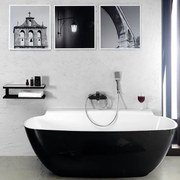 Polysan Nigra halfvrijstaand bad zwart wit mineraalmarmer 160x80cm