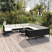 vidaXL 13-delige Loungeset met kussens poly rattan zwart