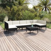 vidaXL 8-delige Loungeset met kussens poly rattan zwart