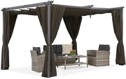 Bruine La Palma terraspergola van 4x4m met Garden Point gordijnen