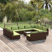 vidaXL 12-delige Loungeset met kussens poly rattan bruin