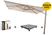 Siesta premium zweefparasol 300x300 cm houtlook sand 4 Seasons Outdoor met 90 KG voet en hoes