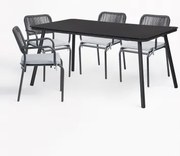 Rechthoekige Eettafelset 160x90 Cm Met 4 Stapelbare Eetkamerstoelen Van Gevlochten Touw Arhiza Grijs – Grafiet - Sklum