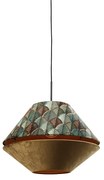 Hanglamp zwart met dubbele velours lampenkap blad dessin en beige - Combi 1 Klassiek / Antiek, Modern E27 rond Binnenverlichting Lamp