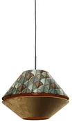 Hanglamp zwart met dubbele velours lampenkap blad dessin en beige - Combi 1 Klassiek / Antiek, Modern E27 rond Binnenverlichting Lamp
