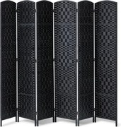 VEVOR kamerscherm met 6 panelen, handgeweven opvouwbare privacyschermen met scharnieren, draagbare en vrijstaande kamerschermen voor kamerafscheiding, zwart 1795 x 2435 x 19 mm