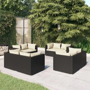 vidaXL 8-delige Loungeset met kussens poly rattan zwart