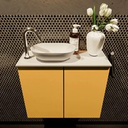 Mondiaz Fowy toiletmeubel 60cm ocher met witte waskom links en kraangat