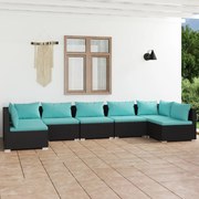 vidaXL 7-delige Loungeset met kussens poly rattan zwart