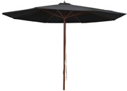 vidaXL Parasol met houten paal 350 cm zwart