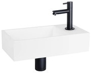 Differnz Solid fonteinset - 36x18.5x9cm - Rechthoek - 1 kraangat - recht zwart matte kraan - Solid surface Wit 38.402.29