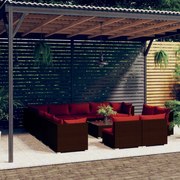 vidaXL 14-delige Loungeset met kussens poly rattan bruin