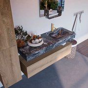 Mondiaz Alan DLux badmeubel 130cm washed oak 1 lade met wastafel lava rechts 1 kraangat