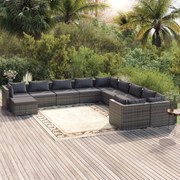 vidaXL 11-delige Loungeset met kussens poly rattan grijs