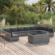 vidaXL 12-delige Loungeset met kussens poly rattan grijs