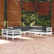 vidaXL 9-delige Loungeset met kussens massief grenenhout wit