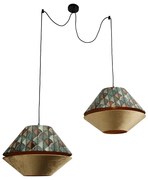 Hanglamp zwart met dubbele velours lampenkap blad dessin en beige 2-lichts - Cava Luxe Klassiek / Antiek Minimalistisch E27 rond Binnenverlichting Lamp