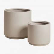 Set Van 2 Buitenpotten Ø25 Cm / Ø35 Cm In Polyresin Saturnus Zand Grijs - Sklum
