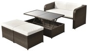 vidaXL 4-delige Loungeset met kussens poly rattan bruin