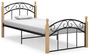 vidaXL Bedframe metaal en massief eikenhout zwart 90x200 cm