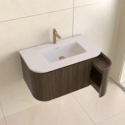 Lambini Designs Eleganza rond badmeubel 80cm dark walnut met ribbelfront en wastafel met kraangat