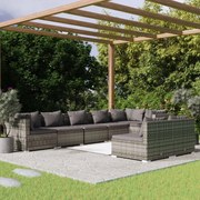 vidaXL 8-delige Loungeset met kussens poly rattan grijs