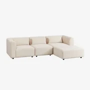 3-delige Modulaire Bank Met Fogler Poef Corduroy Beige – Linnen - Sklum