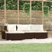 vidaXL 4-delige Loungeset met kussens poly rattan bruin