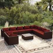 vidaXL 11-delige Loungeset met kussens poly rattan bruin