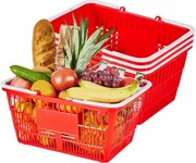 VEVOR Boodschappenmand, 4 stuks, 21 L, PE-kunststof draagmand met handvatten, stapelbare universele mand, draagbare kunststof mand voor boodschappen, detailhandel, winkels, supermarkten, thuisgebruik, rood