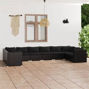 vidaXL 10-delige Loungeset met kussens poly rattan zwart