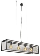 Eettafel / Eetkamer Industriële hanglamp zwart 118 cm met gaas 4-lichts - Cage Industriele / Industrie / Industrial E27 Binnenverlichting Lamp