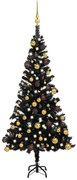 vidaXL Kunstkerstboom met LED's en kerstballen 120 cm PVC zwart