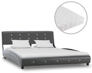 vidaXL Bed met matras kunstleer grijs 140x200 cm