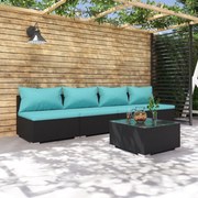 vidaXL 5-delige Loungeset met kussens poly rattan zwart