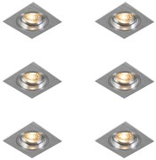 Set van 6 Inbouwspot vierkant aluminium draai- en kantelbaar - Chuck