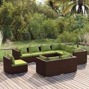 vidaXL 9-delige Loungeset met kussens poly rattan bruin