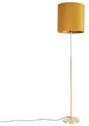 Vloerlamp goud/messing met velours kap geel 40/40 cm - Parte Landelijk / Rustiek E27 cilinder / rond rond Binnenverlichting Lamp