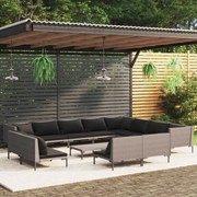 vidaXL 13-delige Loungeset met kussens poly rattan donkergrijs