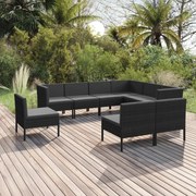 vidaXL 9-delige Loungeset met kussens poly rattan zwart