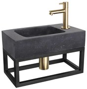 Differnz Bombai fonteinset - 40x22x9cm - Rechthoek - 1 kraangat - Recht matte goude kraan - met zwart frame - Natuursteen Zwart SW373151/SW524002/SW533192/SW644702/SW865583
