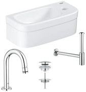 GROHE Euro fonteinset 37x18cm 1 kraangat zonder overloop gebogen chromen kraan sifon afvoerplug fontein Rechthoek wit 0437366/0434215/ga31755/sw197129/