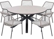 Garden Impressions Ross tuinset sand 6-delig - Tulli tuintafel light teak look Ø148 cm