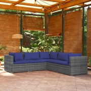 vidaXL 5-delige Loungeset met kussens poly rattan grijs