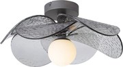 Design plafondlamp zilver met smoke ribbel glas - Kemner
