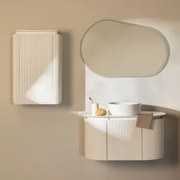 Carsone Hangend Badkamermeubelset Van Hout Wit & Wit & Rond Keramiek Wit Ø40 Cm Lenka & Ovaal Led En Anticondens 100x80 Cm Riben & Zonder Kraan -